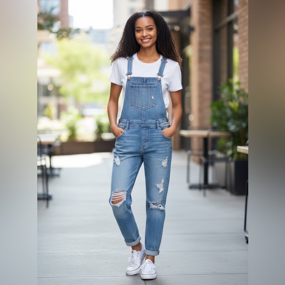 Vintage GUESS Denim Overalls Women’s Size 26 – Distressed Light Wash 90s Y2K